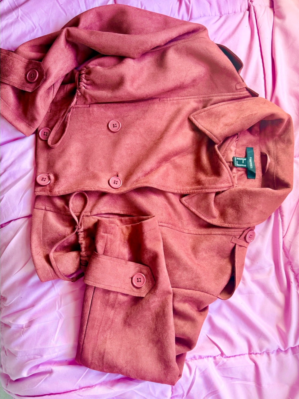 Forever 21 Dusty Rose Cropped Trench Coat - Women Suede